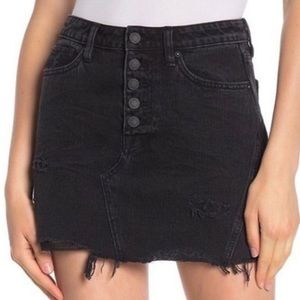 Free People We The Free Button Fly Distressed Black Denim Skirt 28